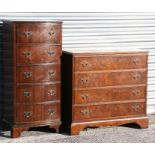 A reproduction mahogany bow fronted chest of five long drawers, on bracket feet, 46cms (18ins) wide;