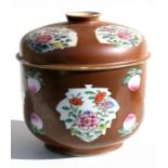 A Chinese Batavian ware famille rose covered bowl, 20cms (8ins) diameter.Condition Reportcover has