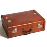A vintage leather suitcase with fitted interior, 66cms (26ins) wide.