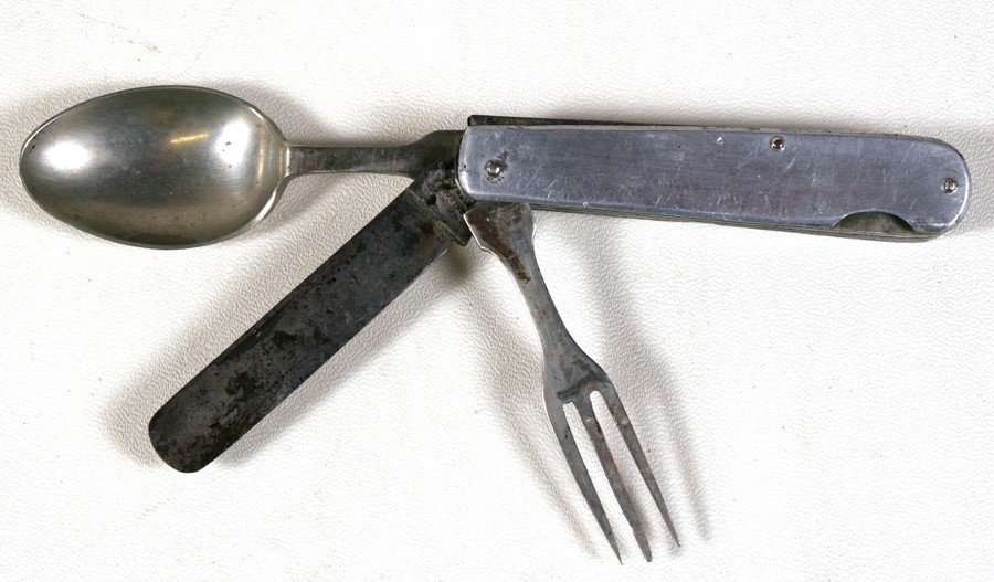 An early combination campaign knife, fork & spoon made by John Watts of Sheffield