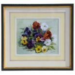 J M Shaw - Still Life of Pansies - signed lower right, watercolour, framed & glazed, 25 by 21cms (