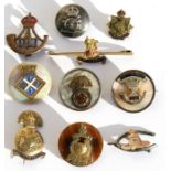 An assortment of 10 mainly WW1 sweetheart brooches including silver to the Royal Artillery, Somerset