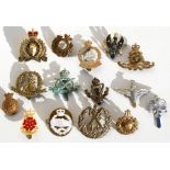 An assortment of 15 military cap badges etc