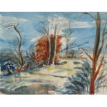 B Dunlop, tree lined lane, signed lower right corner, watercolour, framed and glazed. 62 by 45cm (