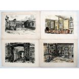 Maurice Sochachewsky (1918-1969) - a group of four pen & watercolour paintings depicting interior