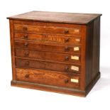 An early 20th century oak plan chest with six long graduated drawers, on plinth base. 102cm (
