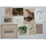 A quantity of small unframed watercolour paintings and pencil sketches.