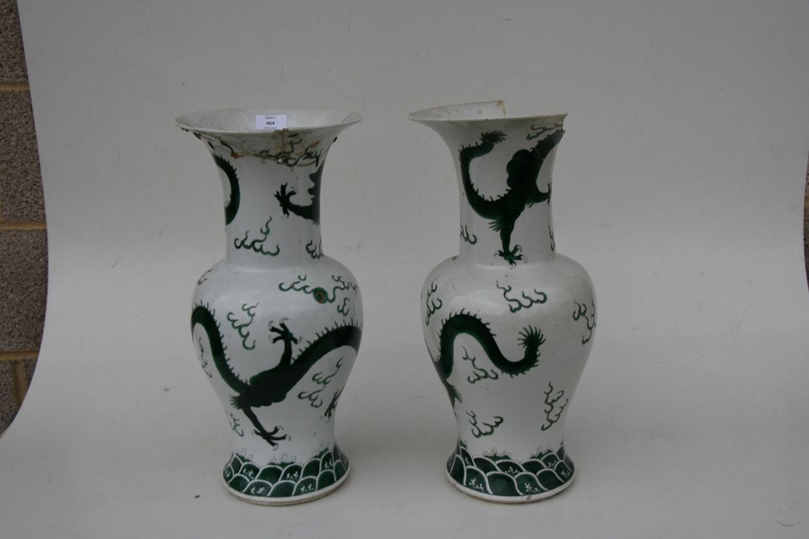 A pair of 19th century Chinese famille verte vases decorated with dragons chasing a flaming pearl, - Image 7 of 12