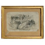 John Belcher (?) - Study of Two Calves - indistinctly signed lower right, pencil sketch, framed &