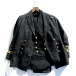 Two Royal Navy Lieutenants uniforms consisting of two jackets and three pairs of trousers