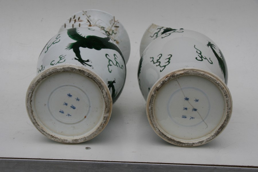A pair of 19th century Chinese famille verte vases decorated with dragons chasing a flaming pearl, - Image 2 of 12