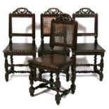 A set of four Victorian oak chairs on barleytwist supports (a/f).