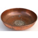 A William Hair Haseler Arts & Crafts footed shallow copper bowl with central Celtic knot design,