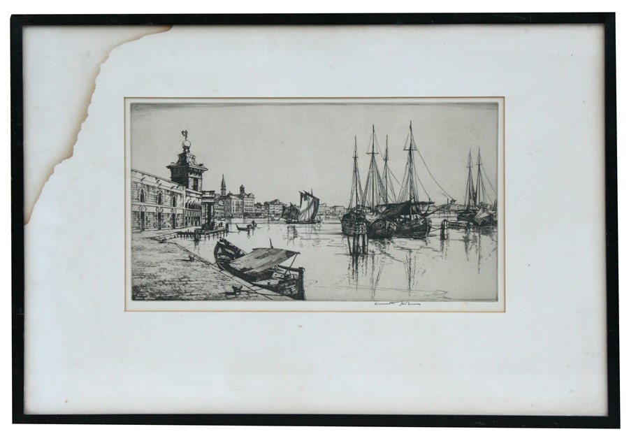 Kenneth Holmes (1902-1994) - Venetian Scene - signed in pencil to margin, etching, framed &
