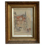 W Price (?) Edwardian School - Street Scene with Figures - indistinctly signed & dated 1906 lower
