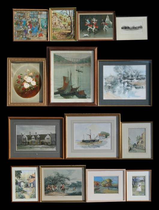 A quantity of pictures, prints & etchings, to include still lives and landscape paintings.
