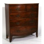 A 19th century bow fronted mahogany chest of two short and three long graduated drawers, 104cms (