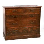 An oak chest of two short and three long graduated drawers, on plinth base, 107cms (42ins) wide.