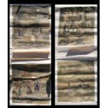 Four Chinese scroll paintings on silk depicting figures on a terrace, mounted as pairs, each 31 by