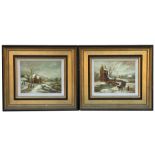 Marti (?) Pair of winter scenes, possibly Russian, signed lower left corner, oil on canvas, framed
