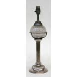 A silver plated & cut glass table lamp (converted from an oil lamp), 40cms (16ins) high.Condition
