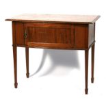 An Edwardian mahogany wash stand with single central cupboard, on square tapering legs ?? size est