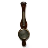 A Regency mahogany banjo barometer, the 9" silvered dial signed 'Gally & Co., Exeter', the case