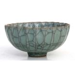 A Chinese celadon crackle glaze Ge type bowl, 11cms (4.75ins) diameter.