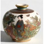 A late 19th century Meiji Period miniature Satsuma vase of globular form decorated with figures &