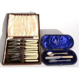 A Victorian cased knife, fork & spoon set, Sheffield 1900; together with a cased set of fish servers