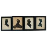 A group of four early 19th century silhouette portraits with gilt highlights, framed & glazed,