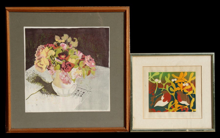 Ivy Smith (1845) - Still Life of Roses in a Vase - limited edition 4/50 woodblock print, signed
