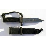 An AK47 bayonet with combination wire cutter in its scabbard. Blade length 14cms (5.5ins)