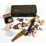 A Georgian Tipstaff, two silver & enamel Lodge medallions, a Regency fan and other items.