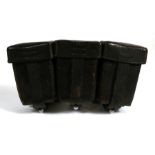 A black leather WW2 Nazi Wehrmacht K98 triple ammunition pouches. Makers name impressed to the