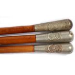 Three 4th Battalion Prince Albert Somerset Light Infantry swagger sticks, 68cms (26.75ins) long (