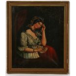 19th century School - Gypsy Fortune Teller with Playing Cards - oil on canvas, framed, 44 by