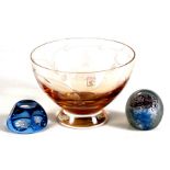A Caithness etched crystal glass bowl with foliate decoration, 19cms (7.5ins) diameter together with