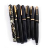 A group of seven fountain pens to include Parker, Summit and Burnham.