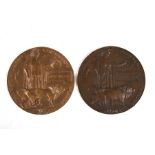 Two WWI death plaques or death penny, bearing names ' Robert Simpson' and 'Ernest Williams',