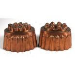 A pair of Victorian oval copper jelly moulds, both marked 'CN' and numbered '205.5' and '201.5',