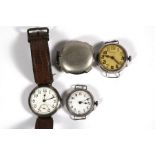 Two military silver trench watches, both with silver date mark for 1915, one with a nickle plated