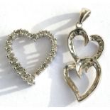 A 9ct white gold diamond set double heart pendant, 2.5cms (1ins) high; together with a diamond set