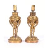 A pair of 19th century gilt bronze table lamps, 16cms (6.25ins) high.Condition Report Wiring