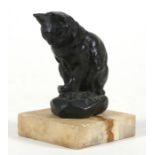 Barye, a bronze study of a seated cat mounted on a marble plinth. 8.5cm (3.25 ins) highCondition