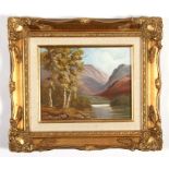 Jack R Mould (1925-1998) - Mountainous River Scene -- signed lower left, oil on board, framed, 24 by