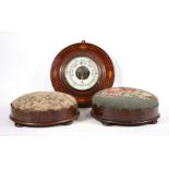 A pair of Victorian mahogany footstools; together with an Edwardian mahogany cased barometer (3).