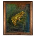 J Simmon - Study of a Frog - signed lower right, oil on board, framed, 24 by 29cms (9.5 by 11.