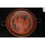 A Greek black & red kylix decorated with Theseus and Athena, after the antique, 41cms (16ins)
