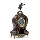 A 19th century French boulle work mantle clock, the brass dial with enamel Roman numerals, with